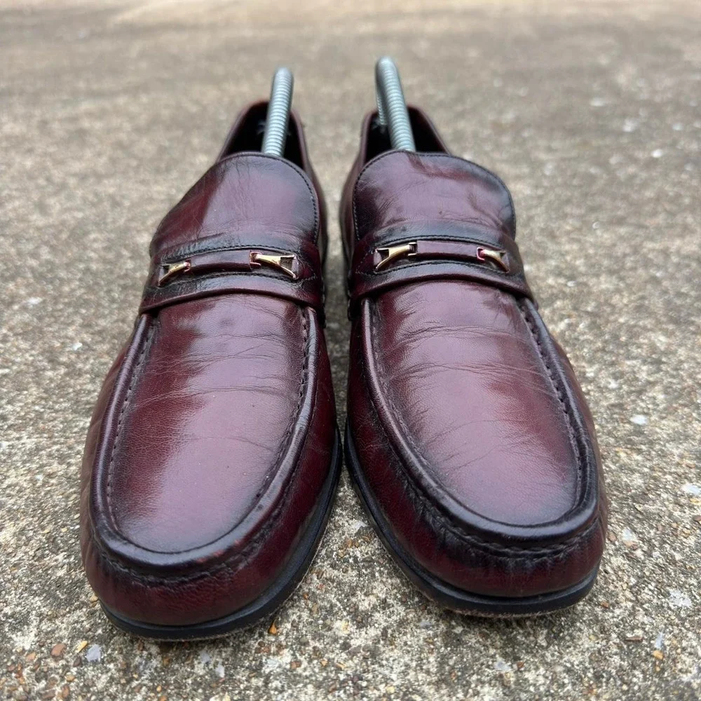 Vintage 80s Florsheim Imperial Burgundy Leather Horsebit Loafers Mens Size 8.5 D